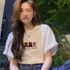 Camiseta de Verano de Algodón Puro Holgada de Manga Corta Estilo Coreano para Mujer Ins Verano Retro Moda Trendy Estampada Versátil para Mujer Venta al por Mayor