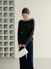 Suéter de punto trenzado estilo coreano, hombros descubiertos, doble botonadura, manga larga, nueva colección de otoño, top para mujer