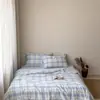 Shiyu Tiempo y Espacio ~ Jacquard Teñido con Hilo de Algodón Fresco y Sencillo Juego de Cuatro Piezas de Colcha de Verano Cuadros de Algodón Puro Colcha Fina para Aire Acondicionado