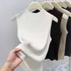 Chaleco de Punto de Cuello Alto Medio para Mujer Estilo Nuevo Primavera y Otoño, Corte Ajustado, Camiseta Interior de Punto Adelgazante, Top sin Mangas, Moderno