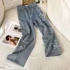 Jeans Street Star para Mujer Otoño Nuevo Diseño con Sentido Nicho Bordado Holgado Cintura Alta Pierna Recta Pantalones Largos Tendencia Europeo Americano
