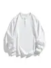 Camiseta de manga larga de algodón puro para hombre, holgada y sencilla, con cuello henley, top casual liso para primavera y otoño