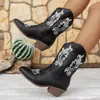 Botas vaqueras de mujer estilo nuevo con bordado, tacones altos gruesos, longitud hasta la pantorrilla, estilo retro europeo y americano, comercio exterior transfronterizo, tallas grandes, en stock para venta al por mayor