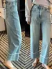 Jeans de Cor Clara Perna Reta Pequeno Feminino Novo Tamanho Plus para Meninas Cheinhas Cobrindo Gordura Emagrecimento Cropped Solto Perna Larga Lavado