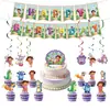 Decoraciones para fiesta de cumpleaños de niña transfronteriza: Guirnalda de mono Dora, decoraciones colgantes en espiral, vasos de papel, platos de papel, mantel, globos