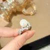 Novo Anel de Pérola de Água Doce Natural, Anel Aberto Estrelado para Mulheres, Versátil Atacado Presente de Casamento Joia Popular