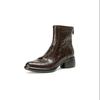 Botas Delgadas de Piel de Vacuno Muy Suaves, Ligeras y Cómodas con Suela Blanda Antideslizante 2025 Invierno Tacón Medio Grueso Punta Redonda Viajero Cuero Genuino Botines Cortos para Mujer