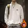 Moletom esportivo moderno estilo americano para homens, novo top masculino para primavera e outono de 2026, moletom de gola virada com zíper parcial e corte solto para homens