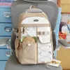 Mochila Versátil Tendência Dopamina de Grande Capacidade para Meninas do Ensino Fundamental, Mochila Casual Color-Blocking Estilo College Macaron