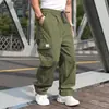 Otoño 2024 Nuevos Pantalones Casuales de Color Sólido Sueltos con Etiqueta de Cuero Bolsillos Múltiples de Grulla Pantalones Básicos Pantalones Casuales Talla Grande