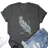 En stock Nuevo Comercio Exterior Verano Casual Holgado Pluma Divertida Estampado Versátil Básico Cuello Redondo Manga Corta Top para Mujer