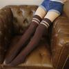 Calcetines de Algodón de Color Sólido con Rayas Verticales Hasta la Rodilla Otoño e Invierno Estilo Japonés Calcetines para Mujer Calcetines de Caña Alta Tejidos de Hulk Calcetines de Hulk