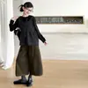 Nuevo conjunto de tres piezas de punto estilo coreano para otoño e invierno: top básico y pantalones acortados de pana - un conjunto versátil con pantalones de pierna ancha para un look moderno