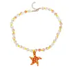 Collar con Colgante de Estrella de Mar Naranja Estilo Resort Bohemio con Cuentas para Mujer, Accesorios de Alta Gama que Realzan el Cutis y Añaden un Toque Elegante
