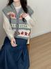 Chaleco Cardigan de Punto Jacquard con Cuello en V de Color Contrastante para Mujer, Nuevo Estilo Otoño 2026, Chaleco Suéter Exterior Holgado