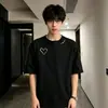 Camiseta Branca de Verão Bordada Arco-Íris de Manga Curta para Homens, Estilo Americano Algodão Falso Corte Limpo Ombro Normal Manga Meia