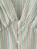 Comercio Exterior Transfronterizo Wholesale Primavera Nueva Europea y Americana Francesa Retro Rayas Cuello en V Cintura Ceñida Corte Ajustado Manga Larga Camisa de Oficina