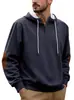 Roupas masculinas transfronteiriças, moletom com capuz forrado de fleece, novo modelo de comércio exterior, color blocking com botões de couro, pulôver casual solto para homens