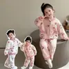 Pijama de Invierno para Niña de Coral Grueso Flannel Infantil Conjunto de Ropa para Casa Pijama Caliente para Bebé Ropa de Invierno
