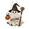 Produtos de madeira, novas decorações de Halloween transfronteiriças, placas de porta, artesanato em madeira, enfeites pendurados com tema de boneco de neve e corvo