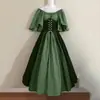 Vestido de Performance em Estilo Retrô Medieval Europeu e Americano com Cores Contrastantes, Saia Ampla Evasê, Design de Um Ombro, Design de Cintura Marcada com Patchwork e Decote Quadrado Estilo Corte