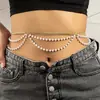 WMSW071 Estilo Ins Coreano Japonês Moderno Contas de Pérola Falsa Corrente de Cintura de Metal Feminina Fashionável Sexy Temperamento Corrente Corporal Cintura