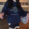 Design Outono e Inverno Estilo Coreano Moletom de Veludo para Mulheres Nova Estampa de Letras Solto Estilo Preguiçoso Versátil Casual Tendência