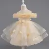 Vestido de Un Hombro de Alta Gama para Dama de Honor de Cumpleaños Boda Vestido de Presentación Vestido de Banquete Transfronterizo Vestido de Fiesta con Volantes Elegante para Niña