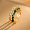 Anillo de Apertura de Bambú con Circonita Chapado en Cobre Oro Real Anillo de Dedo Fresco de Lujo Ligero Chino Joyería de Alta Gama Venta al por Mayor Mujer