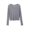 Cardigan de Punto Ligero Cómodo con Protección Solar, Cuello en V, Seda de Morera y Lana, para Mujer, Verano, Delgado, Manga Corta, Ropa Exterior