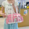 Bolsa Tote Gato Color Block de Bolinhas Manuseada Doce Laço 3D Menina Passeio Casual Bolsa de Ombro Feminina