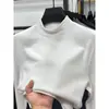 Camiseta térmica de cuello semialto para hombre, Otoño e Invierno, Nueva, Gruesa, Cepillada, Sudadera, Top interior bordado, Moderno