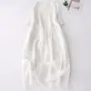 Vestido Vintage con Diseño de Pliegues de Órgano de Media Manga para Mujer, Artístico, Color Sólido, Cuello en V, Algodón Lino, Fresco, Adelgazante, de Longitud Media