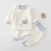 Conjunto de ropa interior térmica de cintura alta para otoño e invierno para bebés, que incluye camisetas de manga larga y pantalones largos, adecuado para recién nacidos, niños y niñas, con forro acolchado