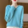 Sudadera con capucha de punto de otoño e invierno 100% lana de alta gama lista para usar, suéter con capucha suelto y suave, sudadera básica para mujer