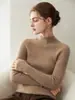 Nuevo suéter de cachemir 100% puro para otoño e invierno para mujer, cuello semialto, corte ajustado, cálida prenda interior de punto para mujer