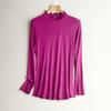Blusa Delgada de Manga Larga con Cuello Alto con Volantes de Seda para Mujer 2024 Primavera y Otoño Talla Grande Camisa Básica de Seda Pura Color Sólido Otoño