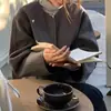 Jaqueta acolchoada curta de lã com gola redonda nova da Coreia para mulheres, jaqueta com zíper, top da moda