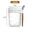Taza de Avena al por Mayor Taza de Desayuno Tarro de Masón para Llevar Taza de Vidrio para Leche y Ensalada con Cuchara con Tapa Báscula Taza para Avena Nocturna