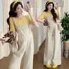 En stock nuevo para mujeres embarazadas Top de tirantes de mezclilla de manga corta conjunto de dos piezas de tirantes para mujeres embarazadas