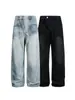 Jeans de Mezclilla Lavada Desestructurados Casuales Estilo Retro Americano Rumei para Hombre, Pantalones Anchos Rectos Holgados para Primavera y Otoño