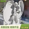 Lápida de Ángel con Figura Estilo Europeo, Monumento de Piedra de Ángel Meditando en Mármol Blanco, Lápida de Ángel de Mármol con Corona de Flores, Hecho a Medida por el Fabricante