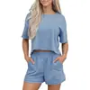 Conjunto de Dos Piezas de Manga Corta de Color Sólido Nuevo para Verano 2026 para Mujer Estilo Simple Europeo y Americano Traje Casual Holgado para Mujer