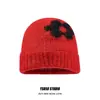Gorro Vermelho Soltinho para Mulheres, Estilo Coreano Outono e Inverno, Toque de Luxo, Circunferência Craniana Grande, Emagrece o Rosto, Quente, Chapéu Pós-Parto para Maternidade com Cobertura para os Dedos