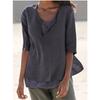 Camisa de Mujer de Manga Media de Color Sólido de Algodón y Lino de Talla Grande con Cuello en V, Transfronteriza Europea y Americana, Primavera y Verano 2026, Deseo Amazon Ebay