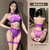 Manyan Lingerie Sexy Sexy com Gola Halter Recorte Dividido em Renda Estampa de Leopardo Roxa Conjunto de Três Peças 700030