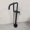 Grifo de Bañera de Pie Color Bronce Gunmetal Columna Cubo de Madera Lateral para Tanque Lavabo Montaje en Pared Cabezal de Ducha Independiente Frío y Caliente