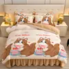 Juego de Cuatro Piezas de Vellón de Leche Engrosado Felpa de Doble Cara Funda Nórdica de Vellón de Coral Sábana de Franela Funda Nórdica Ropa de Cama de Invierno