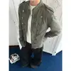 Chaqueta Napoleón Retro Americana de Cuello Alto Doble Botonadura Diseño para Hombres y Mujeres Sentido del Diseño Estilo de Corte Ajustado Chaqueta de Mezclilla Desgastada