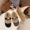 Sapatos de Pelo de Algodão da Moda Decote Baixo 2026 Sapatos de Tira Única Femininos Inverno Aumento Interno de Altura Estilo Coreano Sapatos Mary Jane com Forro de Veludo